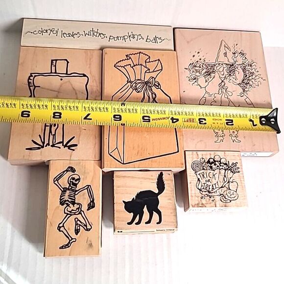 VTG Lot of 7 wooden Rubber Stamps Halloween Fall Witch Scrapbooking Stamping - Picture 7 of 8